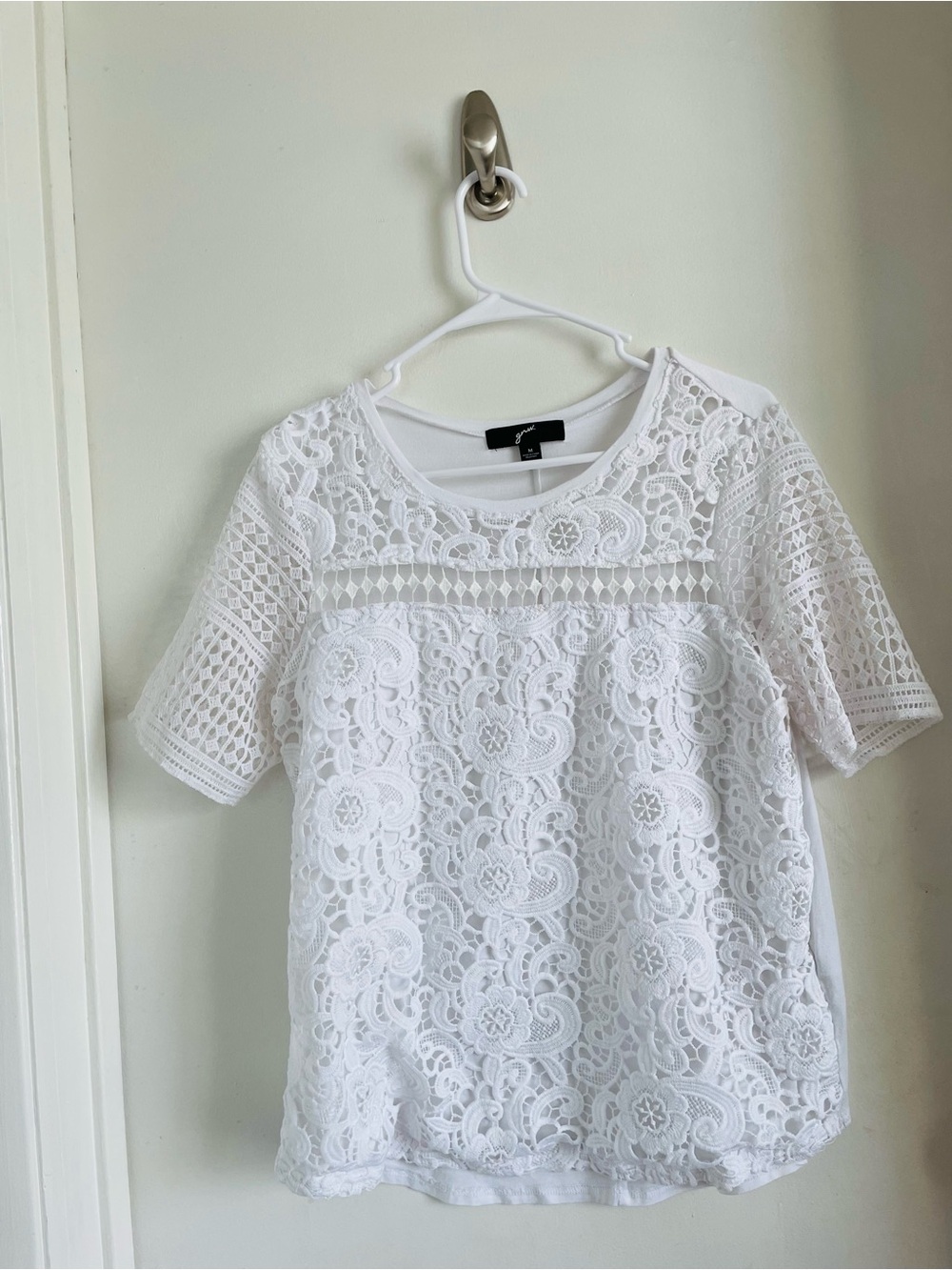 GNW White Lace Short Sleeve Crochet Top